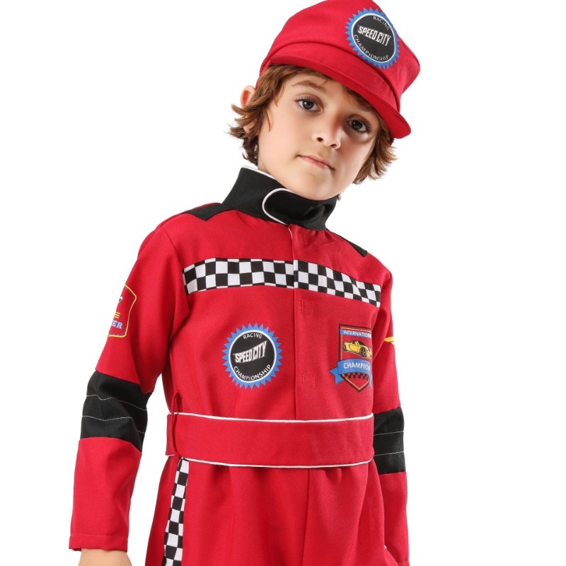 Sports Equipment For Boys - 少年レッドレーサーコスプレ衣装ハロウィンロールプレイレーシングドライバーワンピーストレーニングユニフォーム子供用レーサーキャラクターコスチューム