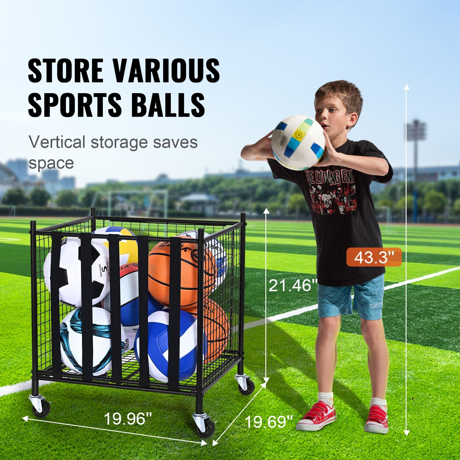 ローリングスポーツボール収納カート、伸縮性ストラップ付きロッ - Sports Equipment In School のレビューと価格