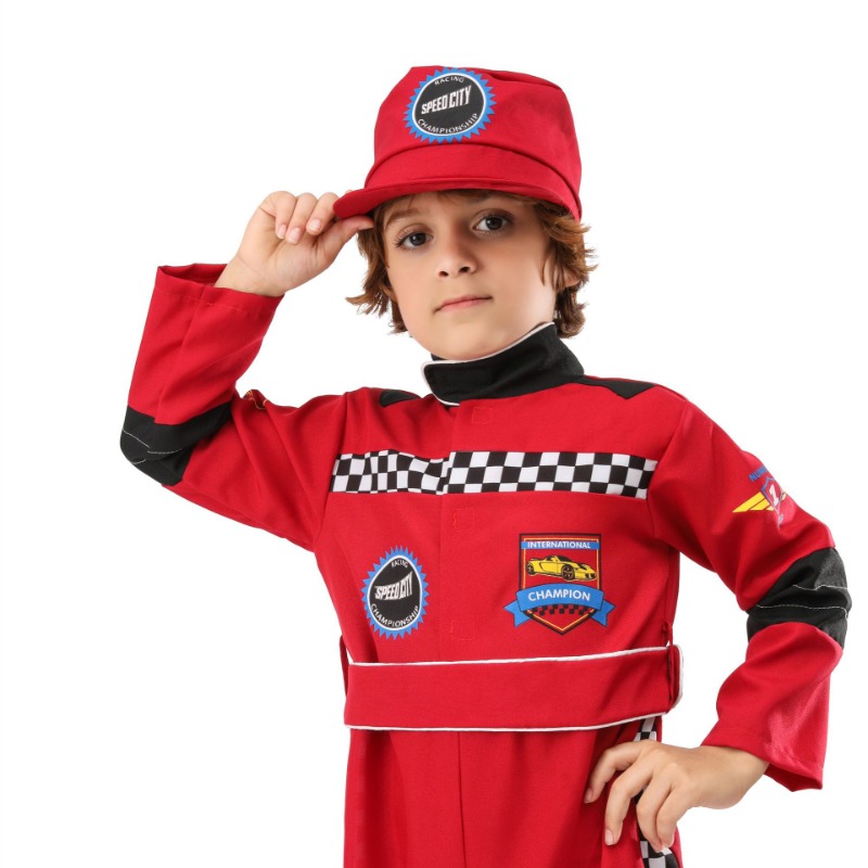少年レッドレーサーコスプレ衣装ハロウィンロールプレイレーシン - Sports Equipment For Boys のレビューと価格